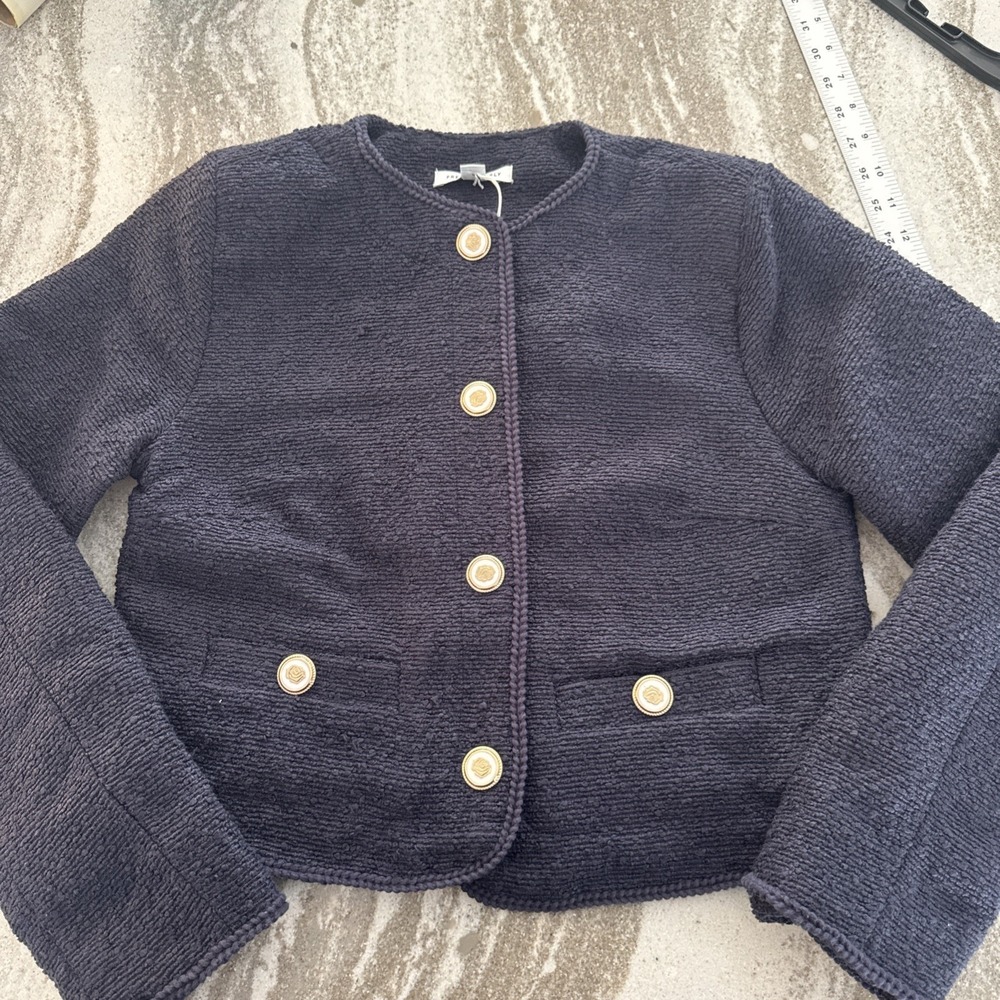 Free Assembly LS Crew Neck Boucle Jacket  XL Navy Interview Outfit Boss Babe